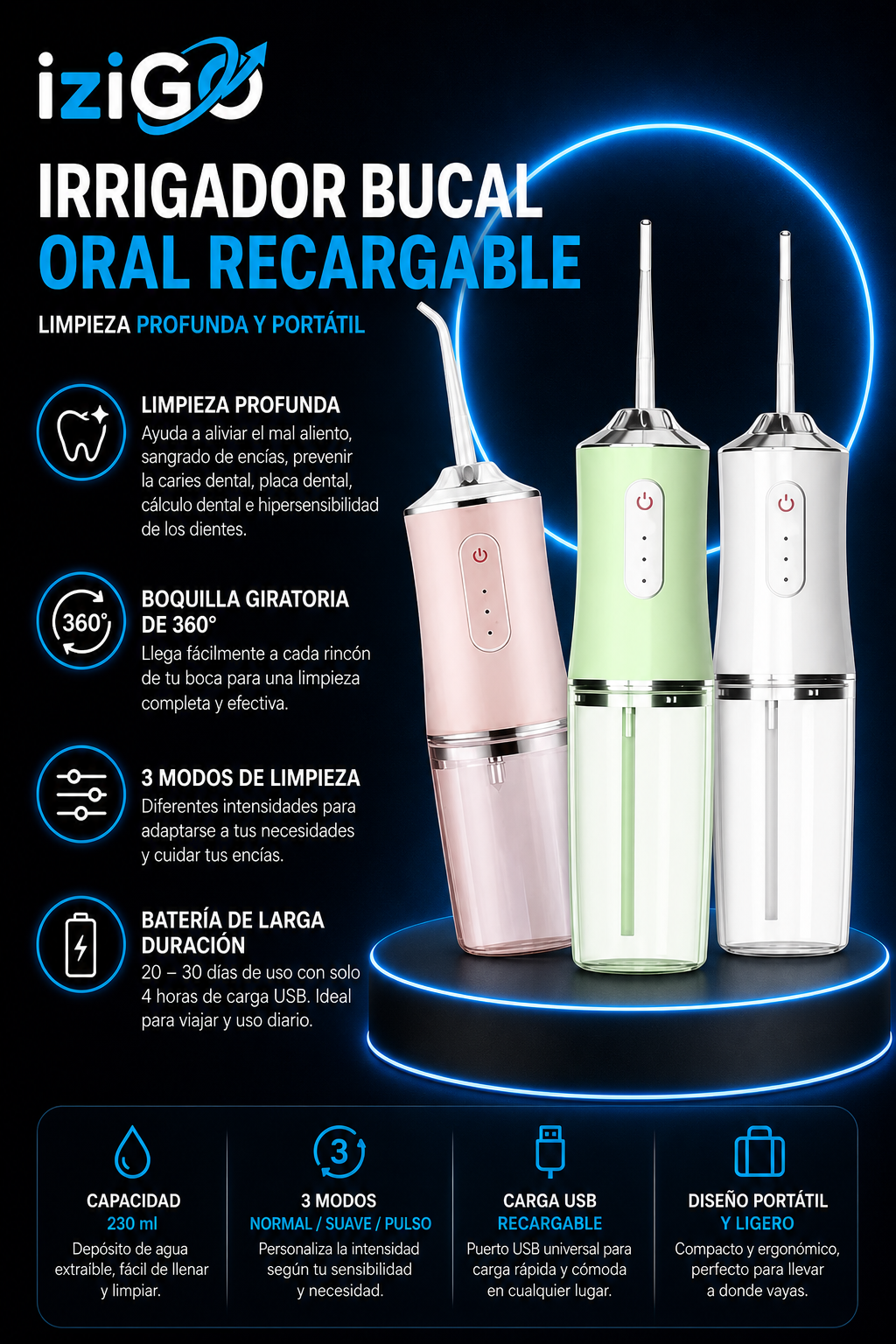 Irrigador Bucal Oral Recargable