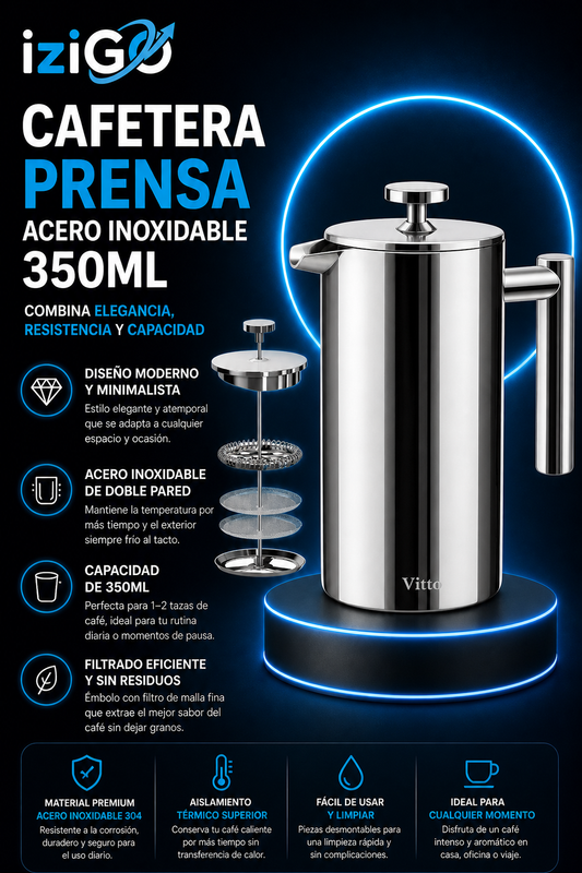 Cafetera Prensa Francesa Acero Inoxidable 350ml