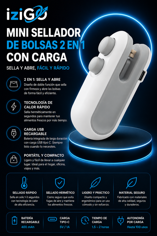 Mini Sellador De Bolsas 2 En 1 Con Carga